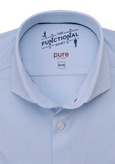 PURE Slim Fit Functional Hemd Langarm Streifen hellblau