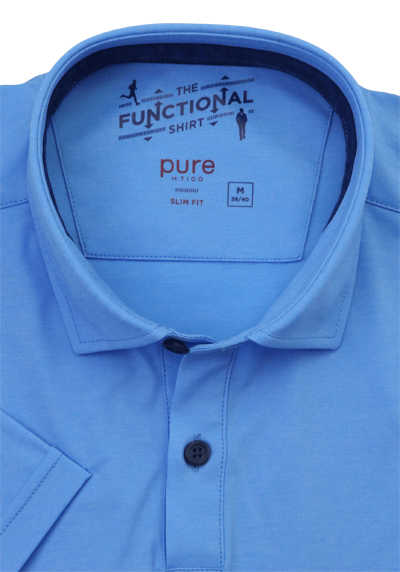PURE Polo Shirt Polokragen Patch Functional mittelblau