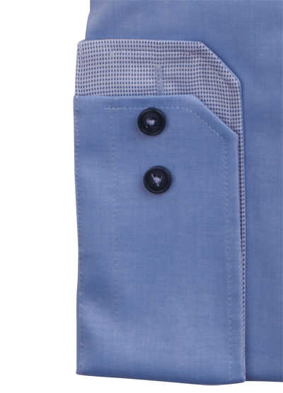 PURE Slim Fit Hemd Langarm Doppelkragen Button Down Stretch blau