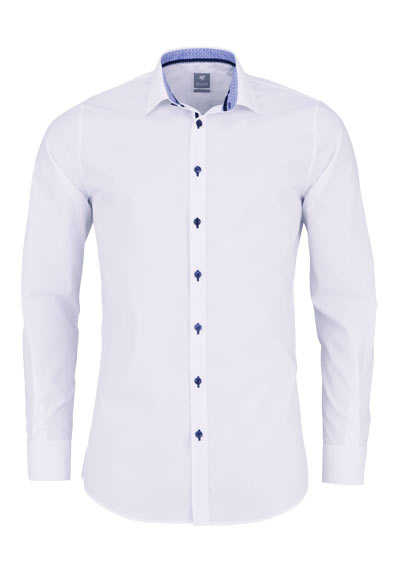 PURE Extra Slim Hemd extra langer Arm blauem Besatz Stretch weiß