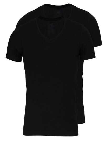 PURE Slim Fit T-Shirt Doppelpack V-Ausschnitt schwarz
