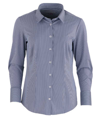 PURE Slim Functional Bluse Hemdenkragen Streifen dunkelblau