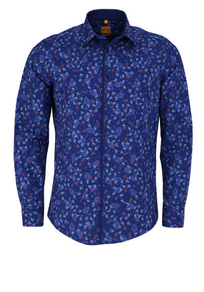 REDMOND Modern Fit Hemd Langarm New Kent Kragen Muster blau
