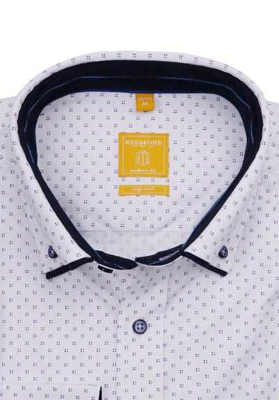 REDMOND Modern Fit Hemd Langarm Button Down Kragen Muster weiß