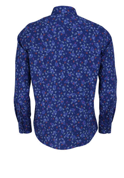 REDMOND Modern Fit Hemd Langarm New Kent Kragen Muster blau