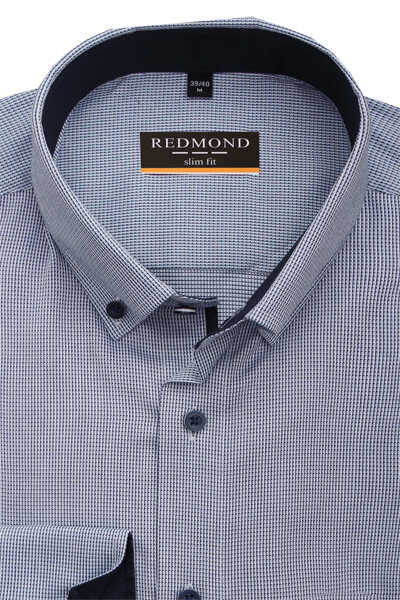 REDMOND Slim Fit Hemd Langarm Button Down Kragen Struktur hellblau