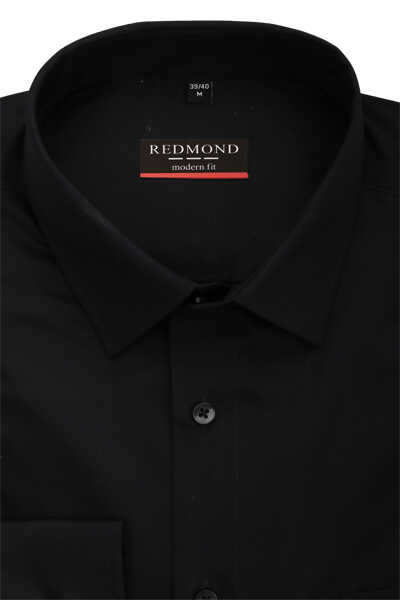 REDMOND Modern Fit Hemd Langarm New Kent Kragen schwarz