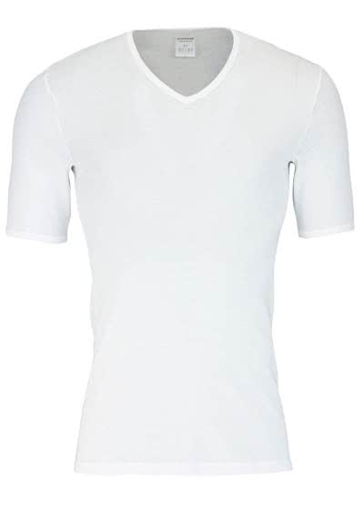 SCHIESSER Halbarm T-Shirt V-Ausschnitt Original Classics Feinripp weiß