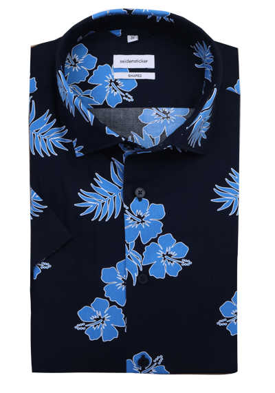SEIDENSTICKER Shaped Hemd Halbarm New Kent Kragen Muster blau