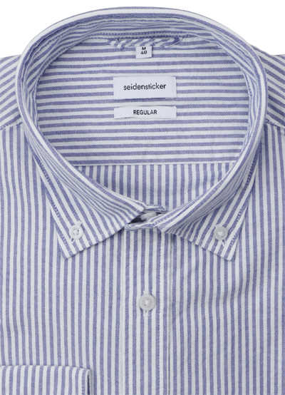 SEIDENSTICKER Regular Hemd Langarm Button Down Kragen Streifen blau