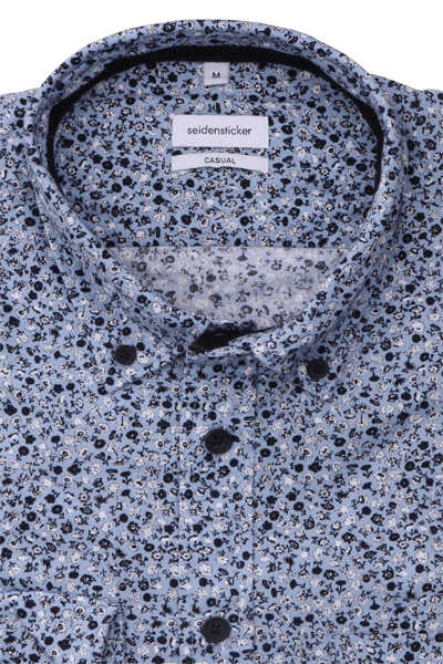 SEIDENSTICKER Casual Hemd Langarm Button Down Kragen Blumenmuster blau