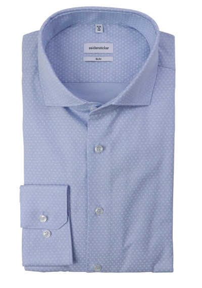 SEIDENSTICKER Slim Hemd extra langer Arm New Kent Kragen Oxford Muster hellblau
