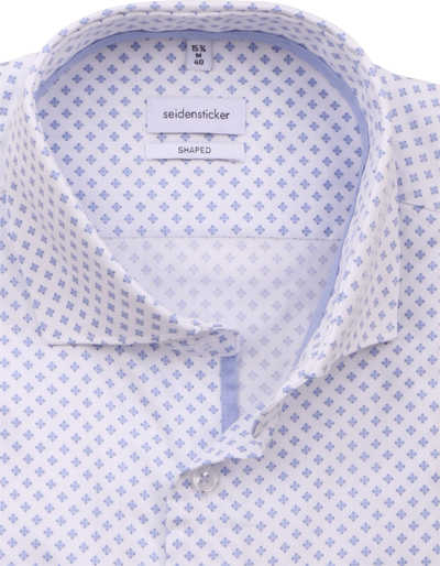 SEIDENSTICKER Shaped Hemd Langarm New Kent Kragen Muster weiß/blau