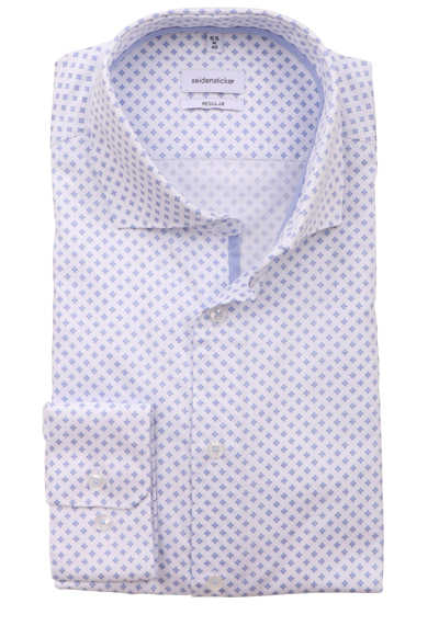 SEIDENSTICKER Regular Hemd Langarm New Kent Kragen Brusttasche Muster weiß/blau