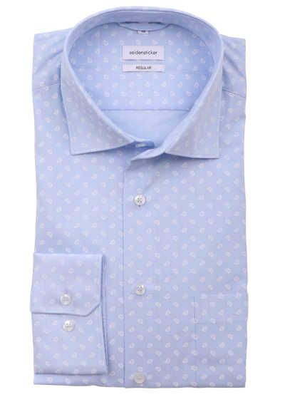 SEIDENSTICKER Regular Hemd extra langer Arm New Kent Kragen Muster hellblau