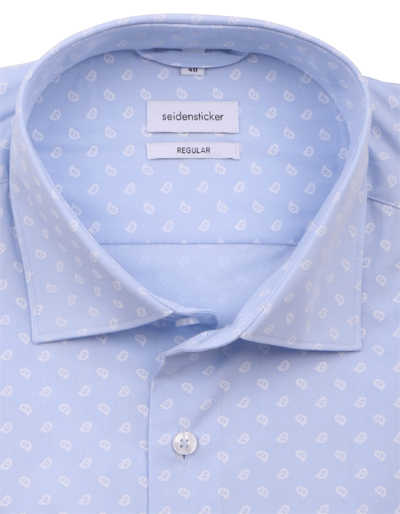 SEIDENSTICKER Regular Hemd extra langer Arm New Kent Kragen Muster hellblau