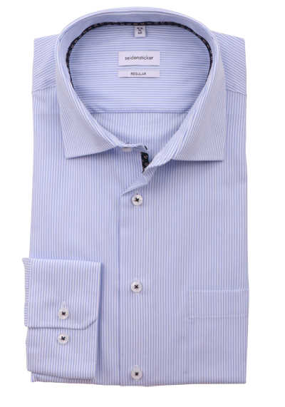 SEIDENSTICKER Regular Hemd Langarm New Kent Kragen Streifen blau