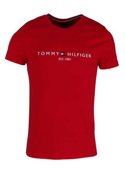 TOMMY HILFIGER Halbarm T-Shirt Rundhals Front-Logo-Stick dunkelrot