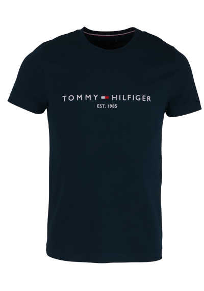 TOMMY HILFIGER Halbarm T-Shirt Rundhals Front-Logo-Stick petrol
