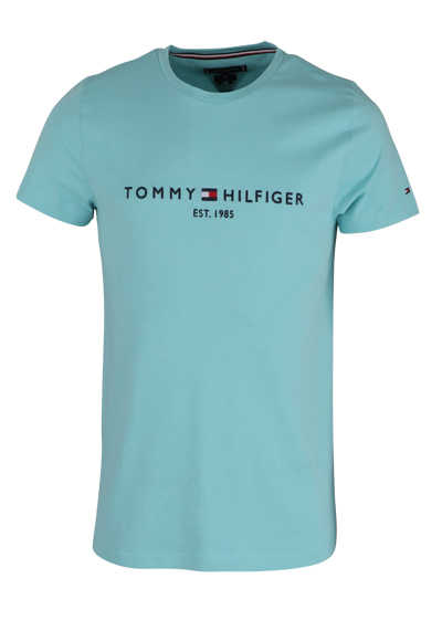 TOMMY HILFIGER Halbarm T-Shirt Rundhals Front-Logo-Stick türkis