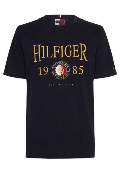 TOMMY HILFIGER Halbarm T-Shirt Rundhals Label-Stick reine Baumwolle nachtblau