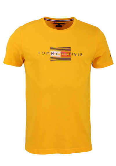 TOMMY HILFIGER Halbarm T-Shirt Rundhals Logo-Detail Uni sonnengelb