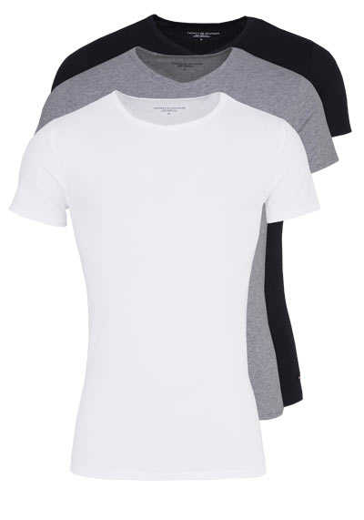 TOMMY HILFIGER Halbarm T-Shirt Stretch 3er Pack weiß/grau/schwarz