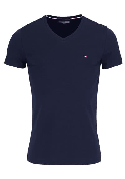 TOMMY HILFIGER Halbarm T-Shirt V-Ausschnitt Stretch dunkelblau