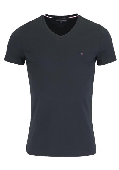TOMMY HILFIGER Halbarm T-Shirt V-Ausschnitt Stretch schwarz preisreduziert