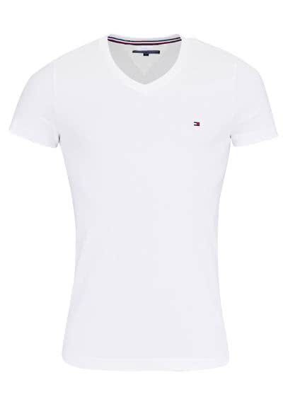 TOMMY HILFIGER Halbarm T-Shirt V-Ausschnitt Stretch weiß