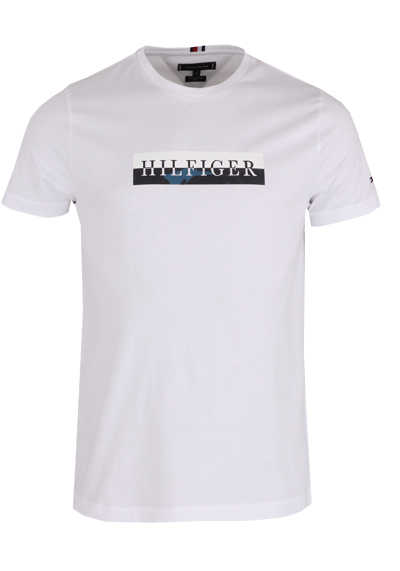 TOMMY HILFIGER Kurzarm T-Shirt Rundhals Front-Logo-Print weiß
