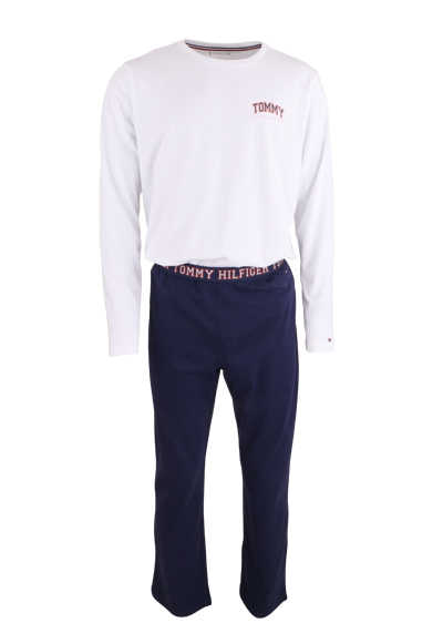 TOMMY HILFIGER Pyjama 2-teiliges Set Langarmshirt Hose Logo weiß