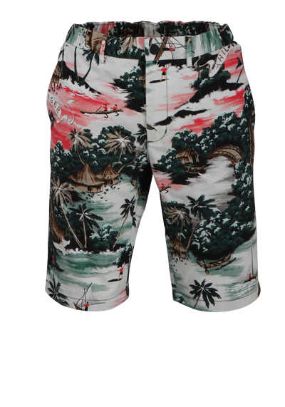 TOMMY HILFIGER Regular Fit Shorts Logo-Details Hawaii-Muster grün