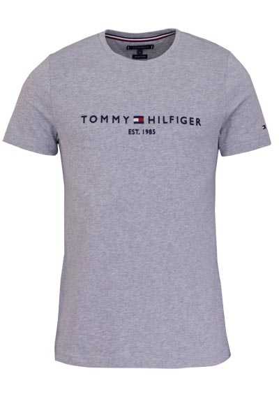 TOMMY HILFIGER T-Shirt Halbarm Rundhals Schriftzug grau