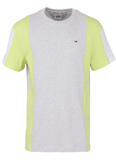 TOMMY JEANS Halbarm T-Shirt Rundhals Color-Blocking Logo-Stick grau/neongelb