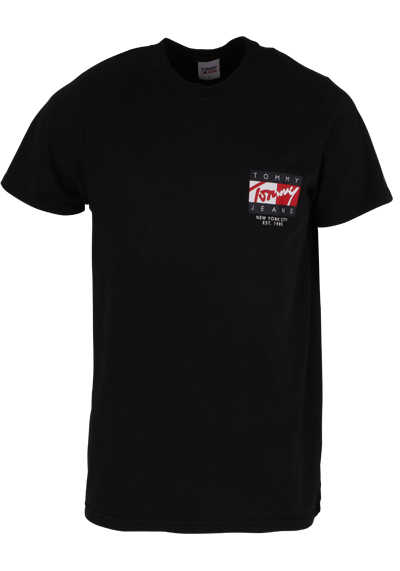 TOMMY JEANS Halbarm T-Shirt Rundhals Logo-Print schwarz