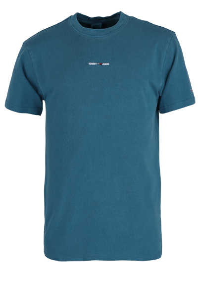 TOMMY JEANS Halbarm T-Shirt Rundhals Logo-Stick petrol