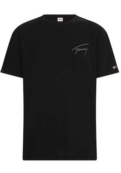 TOMMY JEANS Halbarm T-Shirt Rundhals Logo-Stick schwarz
