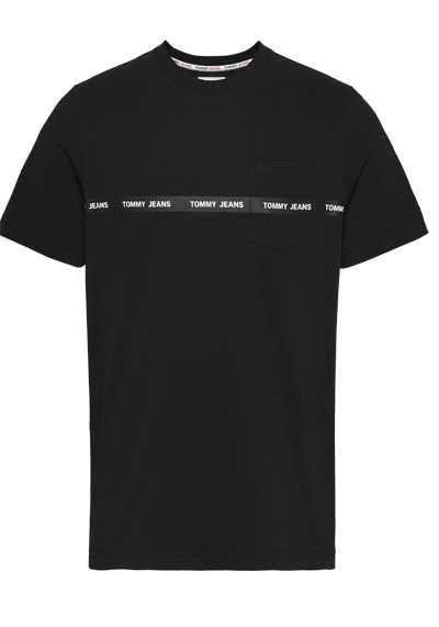 TOMMY JEANS Kurzarm T-Shirt Rundhals Brusttasche Logo-Details Uni schwarz
