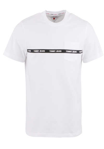 TOMMY JEANS Kurzarm T-Shirt Rundhals Brusttasche Logo-Details Uni weiß preisreduziert