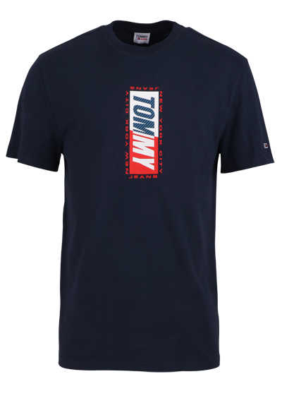TOMMY JEANS Kurzarm T-Shirt Rundhals Front-Logo-Print nachtblau
