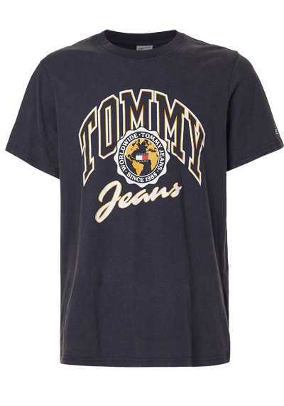 TOMMY JEANS Kurzarm T-Shirt Rundhals Front-Logo-Print navy