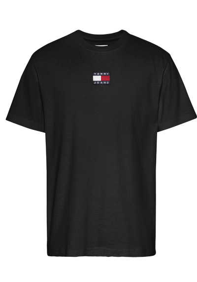 TOMMY JEANS Kurzarm T-Shirt Rundhals Logo-Applikation schwarz