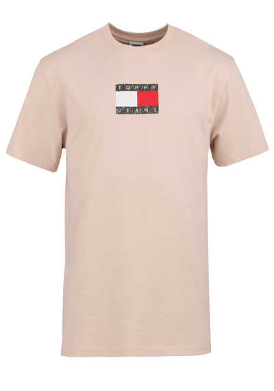 TOMMY JEANS Kurzarm T-Shirt Rundhals Logo-Print beige preisreduziert