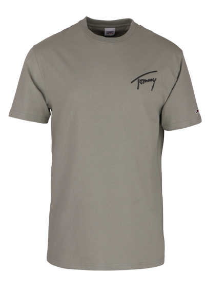 TOMMY JEANS Kurzarm T-Shirt Rundhals Logo-Stick oliv