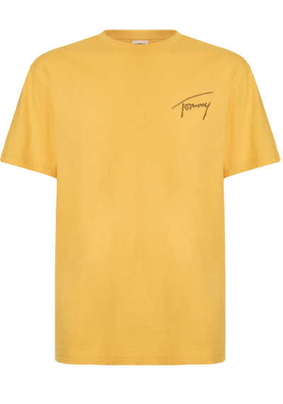 TOMMY JEANS Kurzarm T-Shirt Rundhals Logo-Stick senfgelb