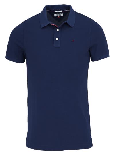 TOMMY JEANS Polo-Shirt Halbarm geknöpft mit Logostick dunkelblau