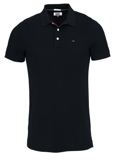 TOMMY JEANS Polo-Shirt Halbarm geknöpft mit Logostick schwarz