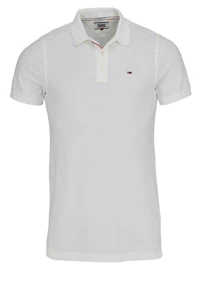 TOMMY JEANS Polo-Shirt Halbarm geknöpft mit Logostick weiß