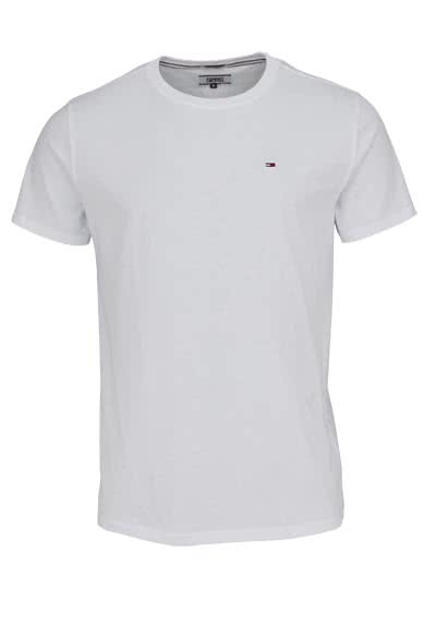 TOMMY JEANS Regular Fit T-Shirt Rundhals mit Logostick weiß